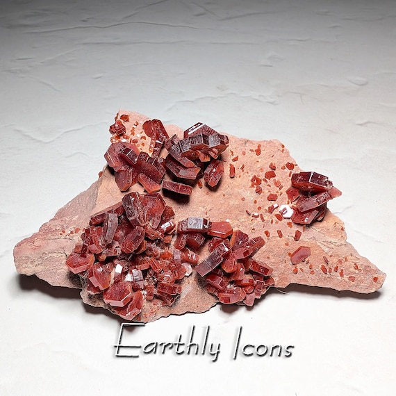Vanadinite Mineral Specimen from Morocco; Raw Mineral Display; Red Vanadinite Crystals