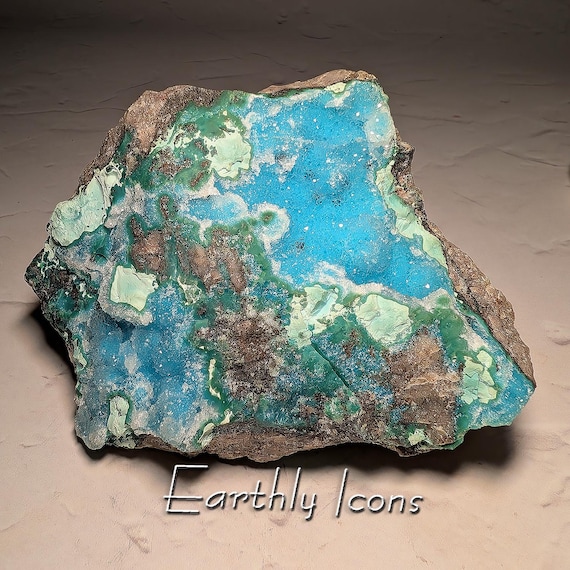 Top Color Large Botryoidal Druzy Chrysocolla with Malachite Specimen from Congo; Chrysocolla Raw Specimen; Druzy Quartz over Chrysocolla