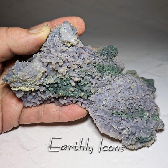 Bi-Color Botryoidal Grape Agate Raw Natural Mineral Specimen from Indonesia; Purple and Green Grape Agate