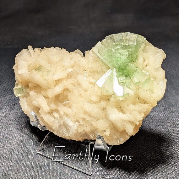 Gemmy Green Apophyllite on Stilbite from 2001 Disco Ball Pocket, Ahmednagar, India
