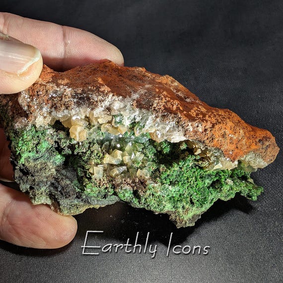 Conichalcite with Calcite on Limonite Matrix from Ojuela Mine, Mexico; Green Botryoidal Conichalcite; Raw Green Conichalcite