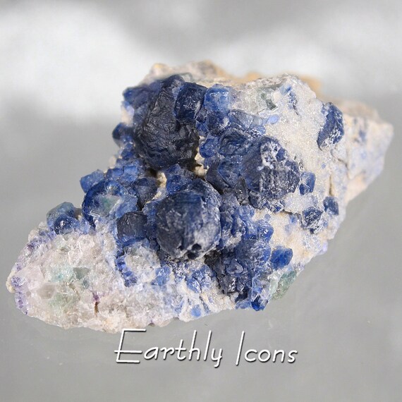 Blue Fluorite on Quartz Specimen from Inner Mongolian; Mongolian Flourite Specimen; Raw Fluorite Cluster; Botryoidal Blue Fluorite Specimen