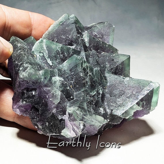 Purple and Green Fluorite from Zhejiang China; Raw Green Fluorite Crystals; Bi-Color Fluorite Crystals; Chinese Fluorite Specimen