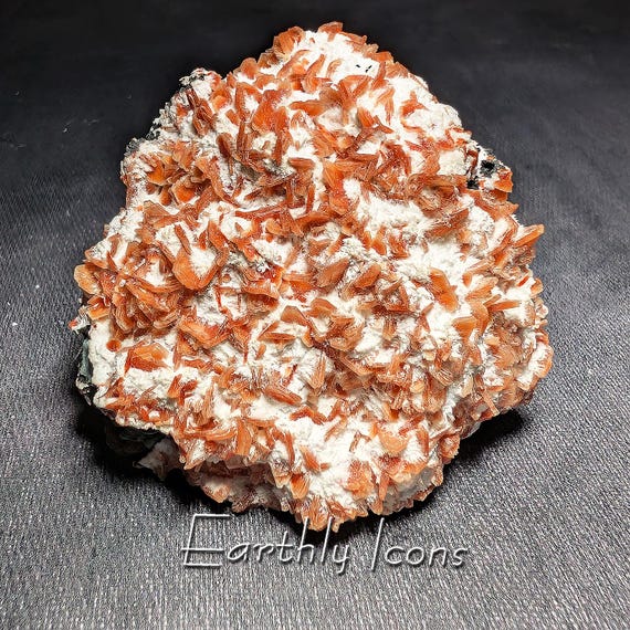 Reddish Orange Heulandite on Mordenite from Poona, India; Raw Heulandite Crystal Cluster; Heulandite Mineral Specimen; Decorator Display