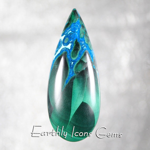 Chatoyant Malachite with Chrysocolla Designer Cut Cabochon