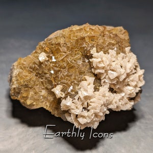Yellow Fluorite with Dolomite from Moscona Mine, Spain; Yellow Flourite Cluster; Spanish Fluorite; Fluorite Mineral Specimen; Raw Mineral