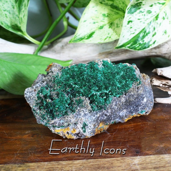 Brochantite from Democratic Republic of The Congo; Druzy Brochantite Specimen; Raw Brochantite Mineral Specimen; Green Brochantite Crystals