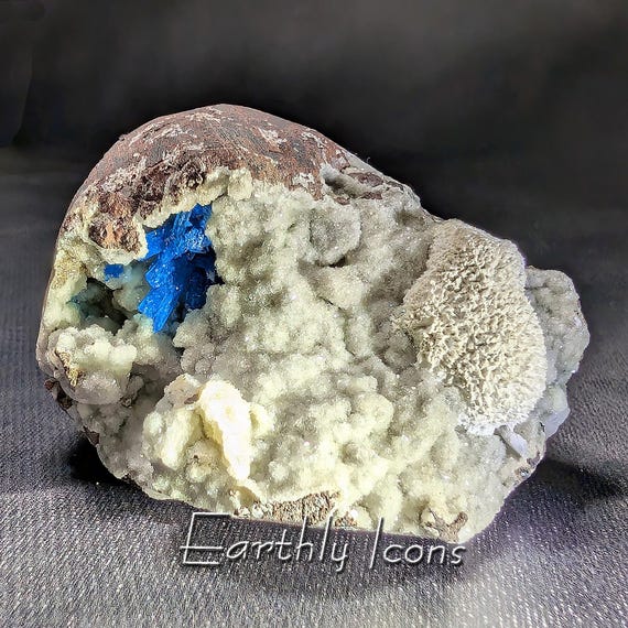 Rare Pentagonite and Mordenite on Heulandite from Poona, India; Blue Mineral Crystal; Metaphysical Mineral; Transformational Energy Crystal
