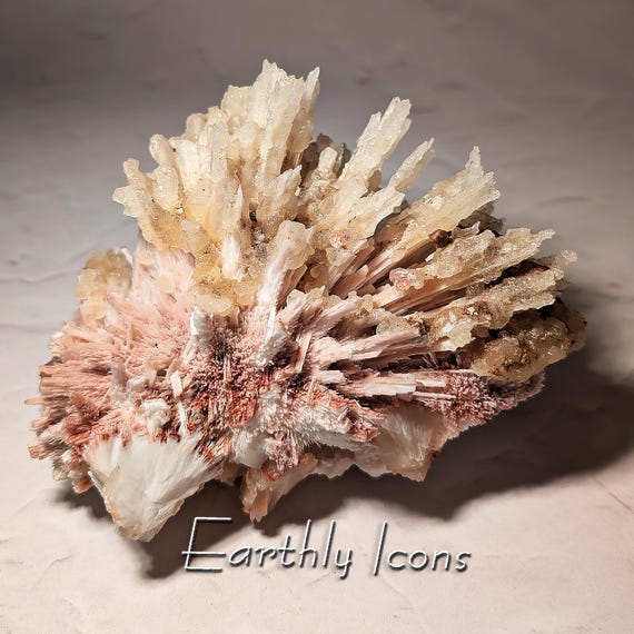 Rare Pink Mordenite with Calcite and Stilbite from Ahmednagar District, India; Raw Mineral Display Specimen; Zeolite Specimen