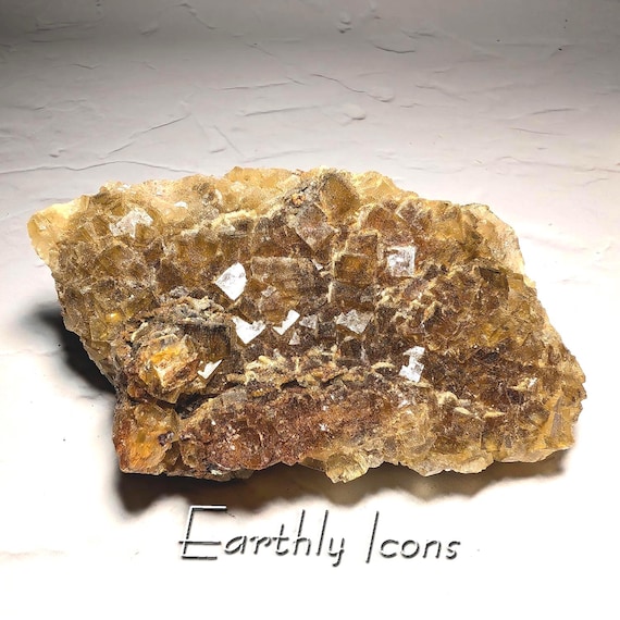 Golden Yellow Fluorite from Moscona Mine, Spain; Raw Mineral Specimen; Golden Yellow Fluorite Crystals; Raw Fluorite