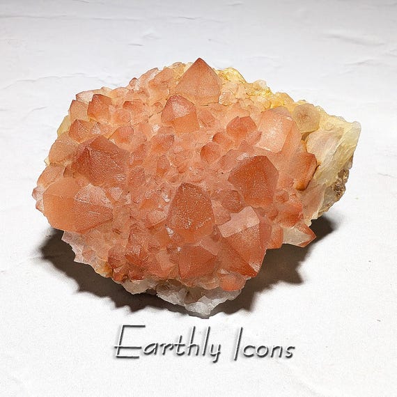 Hematoid Quartz on Barite; Orange Hematite Included Quartz Cluster; Raw Mineral Display Specimen