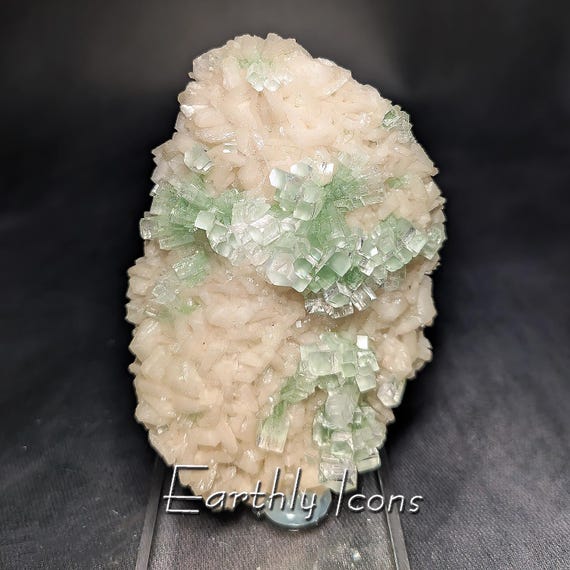 Gemmy Green Apophyllite on Stilbite from 2001 Disco Ball Pocket, Ahmednagar, India
