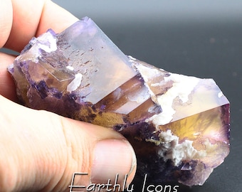 Fluorite from Lead Hill, Cave In Rock, Hardin County, Illinois; Yellow and Purple; Raw Fluorite Mineral Specimen; Illinois Fluorite