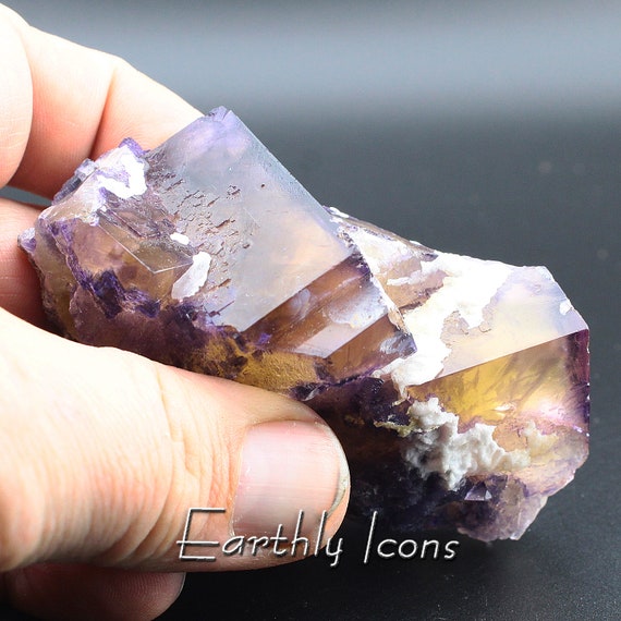 Fluorite from Lead Hill, Cave In Rock, Hardin County, Illinois; Yellow and Purple; Raw Fluorite Mineral Specimen; Illinois Fluorite