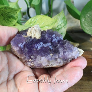 Fluorite with Barite from Berbes Spain; Purple Flourite Cluster; Raw Fluorite Mineral Specimen; Stepped Fluorite; Etched Fluorite