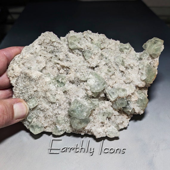 Green Fluorite on Quartz from Hunan Province, China; Chinese Fluorite; Light Green Fluorite; Raw Fluorite Specimen; Display Mineral Specimen