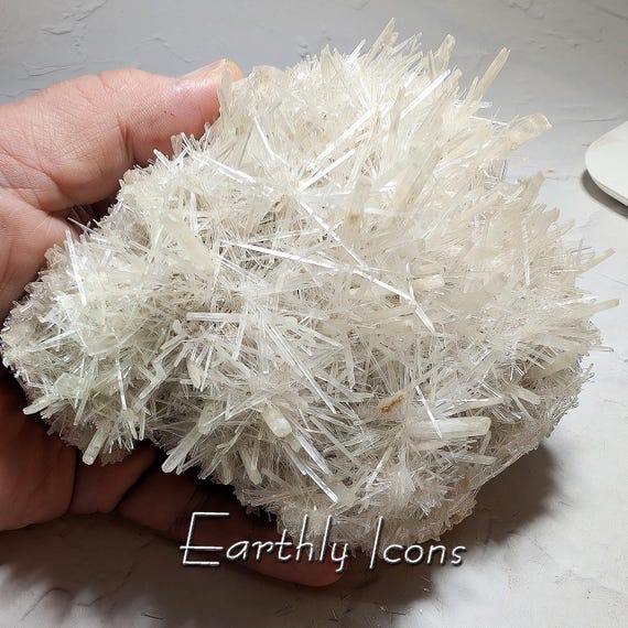 Stellar Selenite Needle Mineral Cluster Specimen from Spain; Gypsum (Var. Selenite)