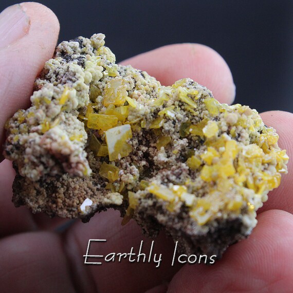 Wulfenite and Mimetite Mineral Combo Specimen; Mexican Wulfenite Crystals; Yellow Wulfenite with Mimetite Specimen; La Morita Mine; Mexican