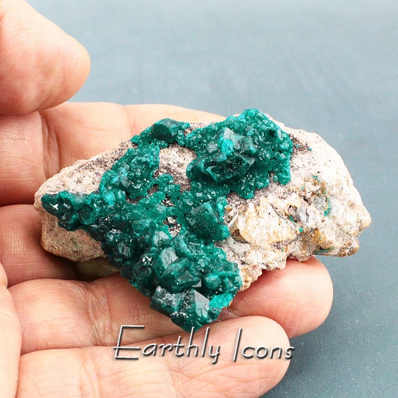 Dioptase from Sanda Hills Republic of The Congo; Raw Mineral Specimen; Dioptase Crystals; Raw Dioptase Mineral; Green Crystals