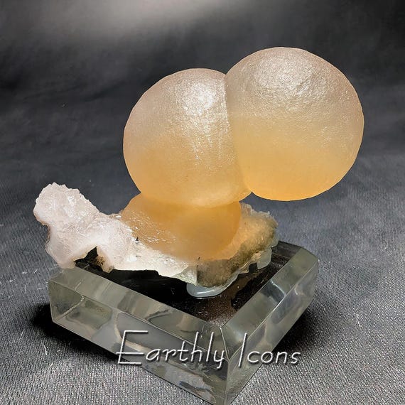 Rare Top Shelf Botryoidal Yellow Fluorite on Quartz from Nashik, India; Round Yellow Fluorite; Raw Fluorite; Triple Balls of Fluorite