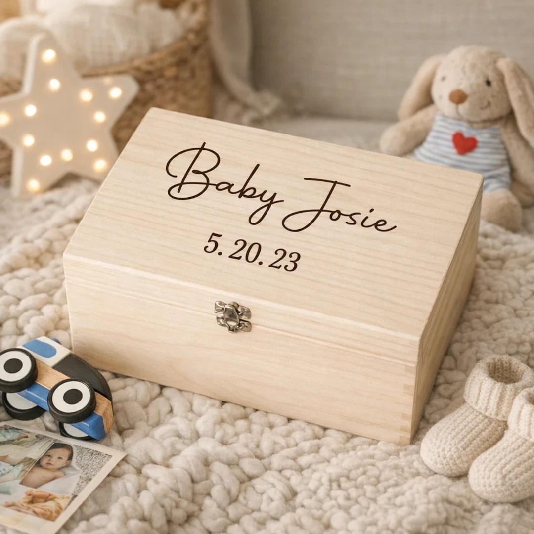 Personalized Baby Memory Box | Custom Wooden Newborn Keepsake With Name ...