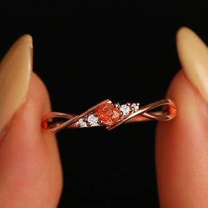 Dainty Minimalist Sunstone Promise Ring Gift for her Solid Gold Engagement Ring Twist Band