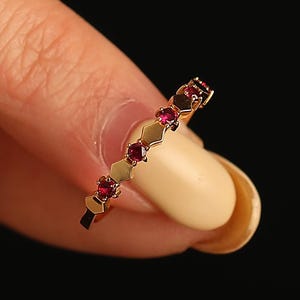 Minimalist Pave Set Red Ruby Womens Jewelry Modern Wedding Jewelry Promise Wedding Ring Everyday Fine Simple Gold Ring Unique Stacking Ring