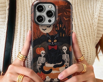 Halloween Black Cat iPhone Case, Spooky Witchy Phone Cover