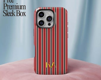 Custom Initials Name Striped MagSafe Phone Case: Personalized iPhone & Samsung Cover