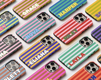 Phone Case Custom Initials Personalized Monogram Striped iPhone 16 15 14 13 12 Pro Max Case for Samsung S25 S24 S23 Ultra Cover