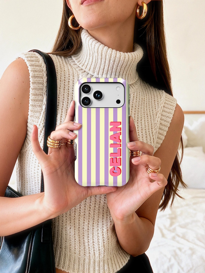 Custom MagSafe Phone Case, Personalized Initials Monogram Striped case for iPhone 17 16 15 14 13 12 Pro Max, Samsung S25 S24 S23 Ultra case image 8