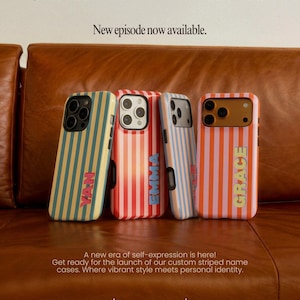Custom MagSafe Phone Case, Personalized Initials Monogram Striped case for iPhone 17 16 15 14 13 12 Pro Max, Samsung S25 S24 S23 Ultra case image 4