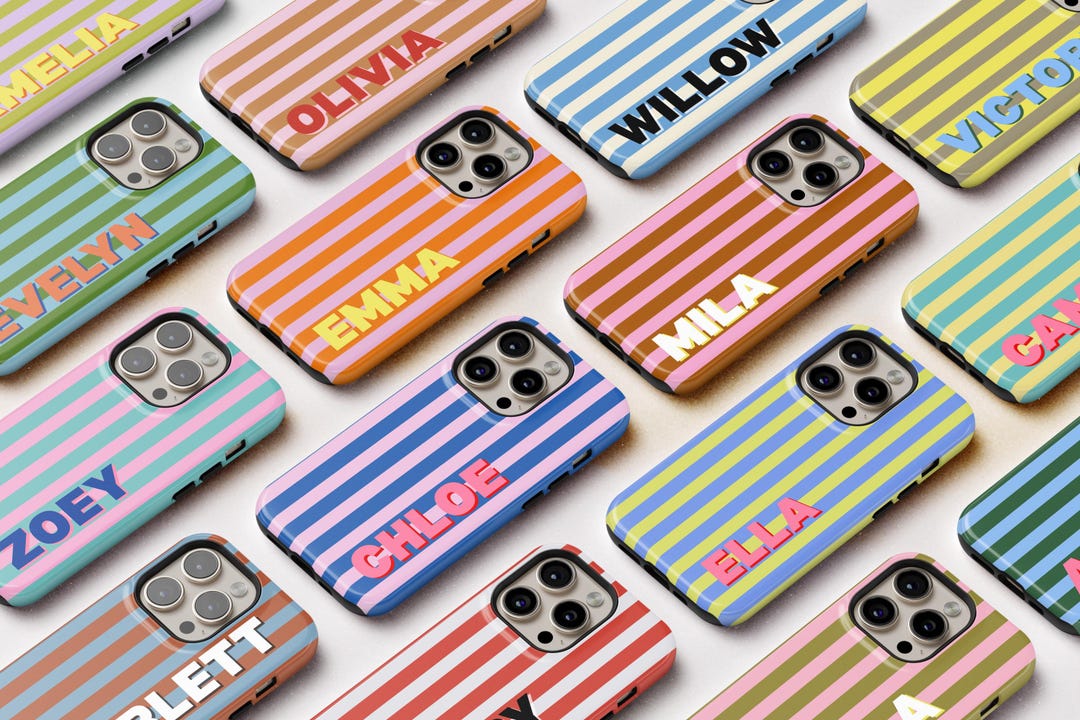 Personalized Initial Phone Case, Custom Monogram Name, Striped Summer ...