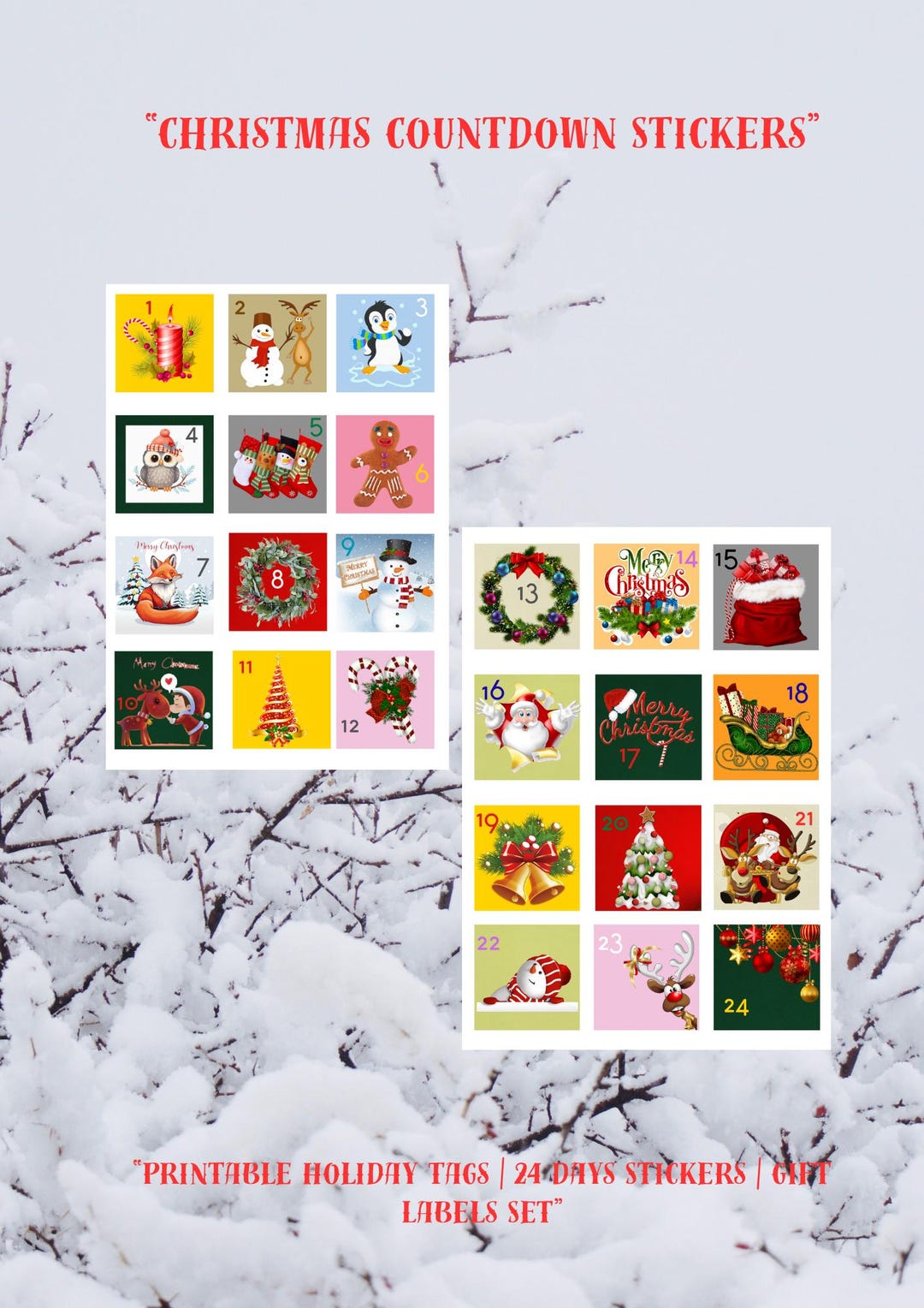 Christmas Countdown Stickers: 24 Days Advent Calendar Gift Tags (PDF ...