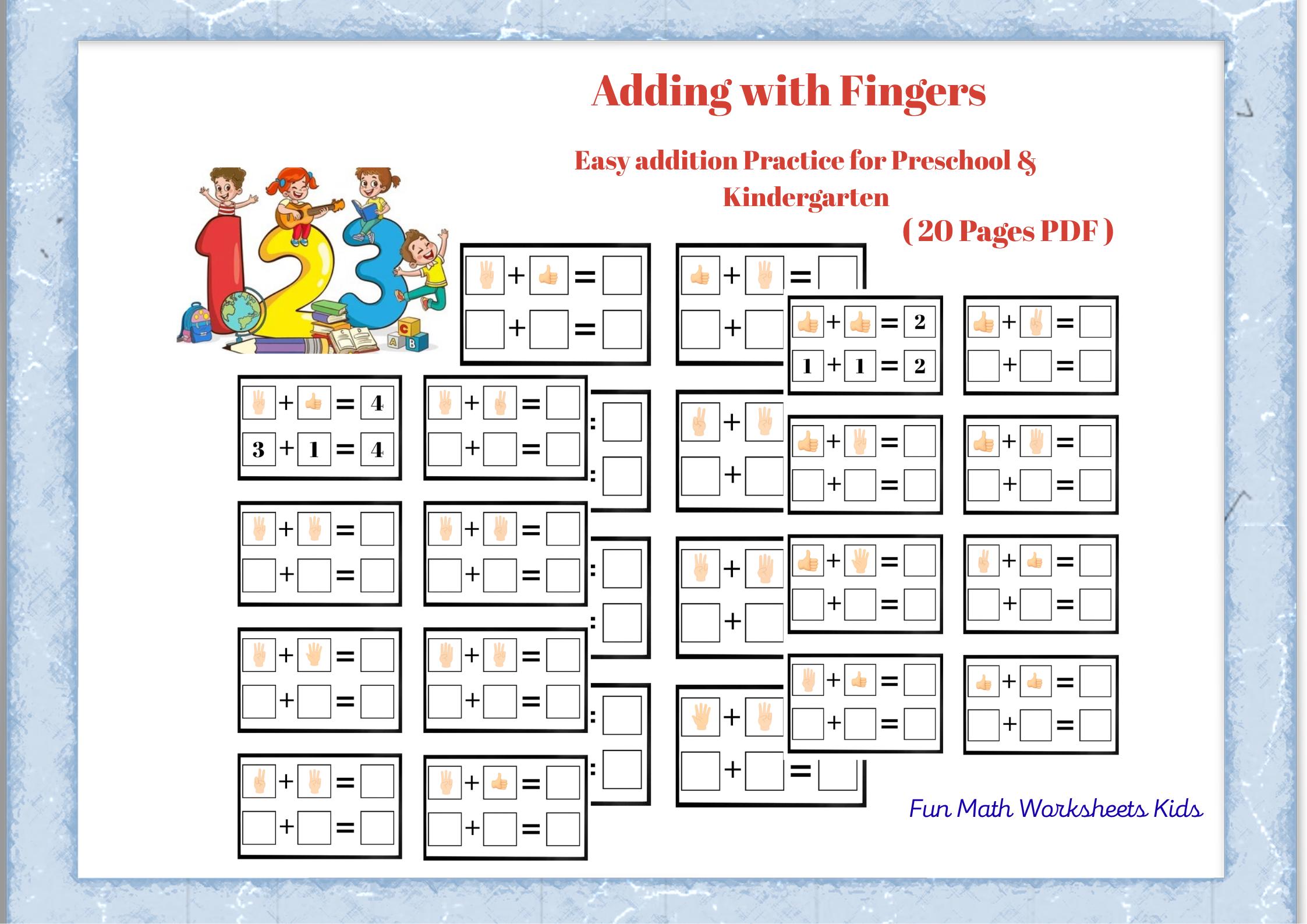 Finger Counting Addition Worksheets: Preschool Kindergarten Math (PDF ...