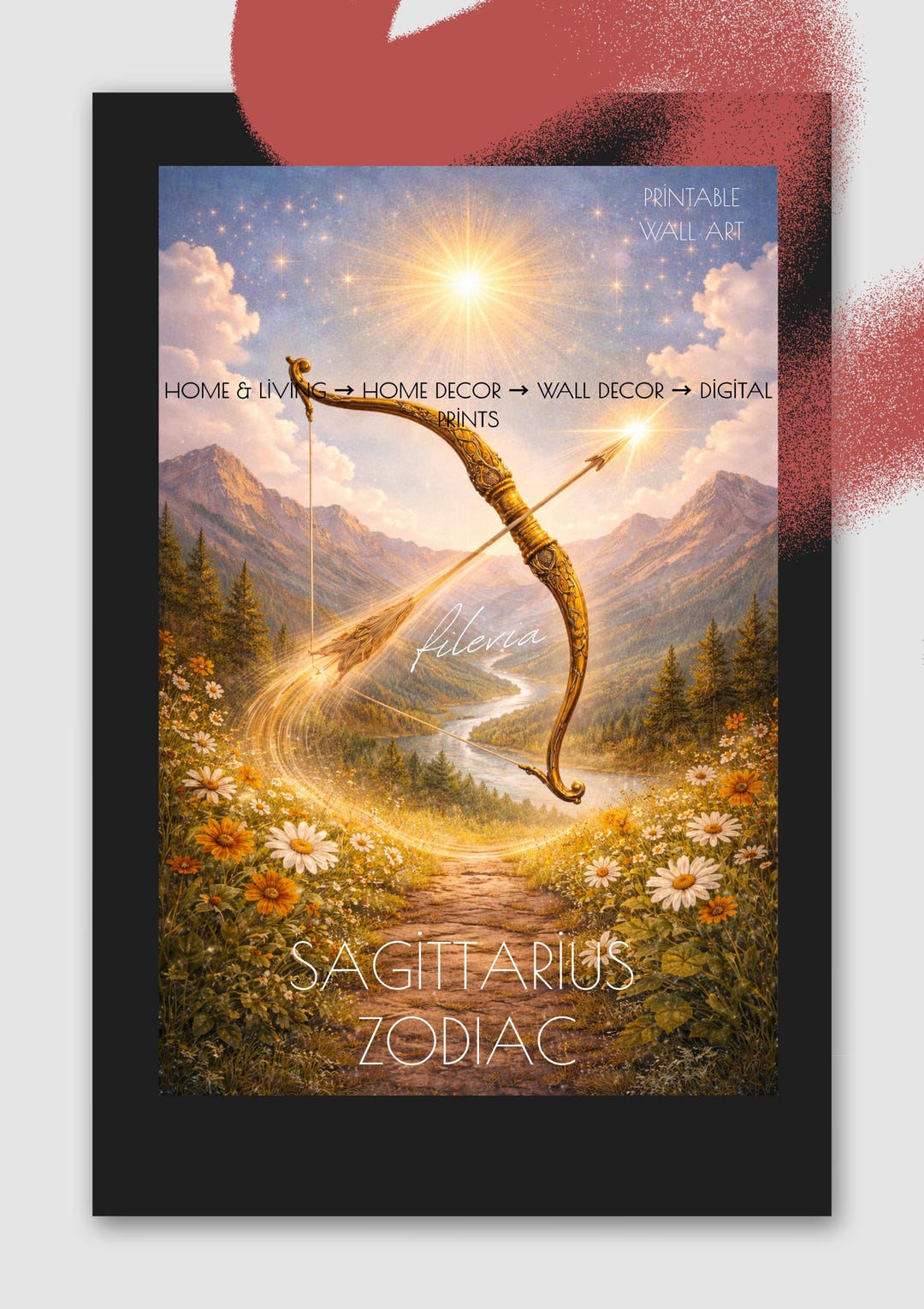 Sagittarius Zodiac Wall Art Printable | Archer Bow Fantasy Art | Boho ...