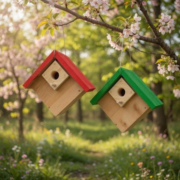 Paquete de 2 casitas de cedro hechas a mano para reyezuelos – Nido rústico para reyezuelos comunes