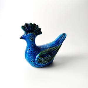 Bitossi stijl Rimini blauwe pauw vogelbeeldje – Italiaanse keramische sculptuur uit het midden van de 20e eeuw