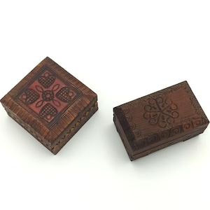 Set of 2 - Wooden polish boxes carved folk boho