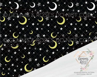 Mystical Moon/Stars Seamless Digital Pattern, Witch, Occult, Stars, Spooky Seamless, Witchy Seamless