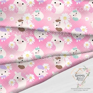 Squish Moo Cow Seamless Digital Pattern Bundle Sublimation DTG PNG, Belana, Patty, Ronnie