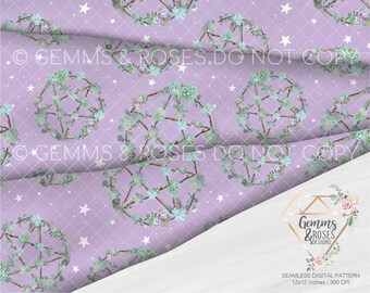 Pentagarden Succulent Purple Seamless Sublimation DTG PNG, Witch, Occult, Succulents, Cottagecore Sublimation, Mushroom, Pentagram, Witchy