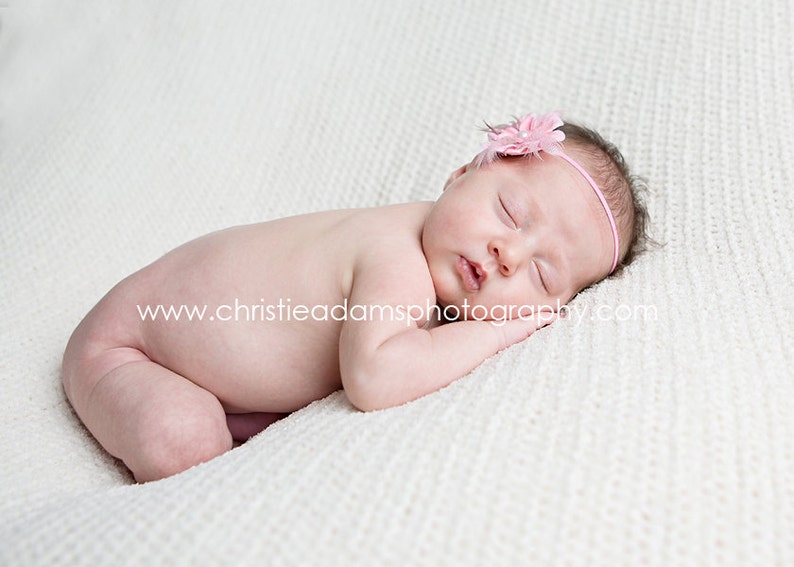 PINK Petite Flower Shabby Chic Feather Couture Headband Preemie Infant Newborn Toddler Child Headband photography prop