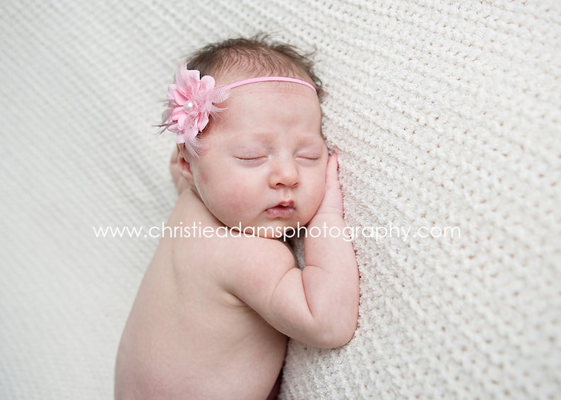 PINK Petite Flower Shabby Chic Feather Couture Headband Preemie Infant Newborn Toddler Child Headband photography prop