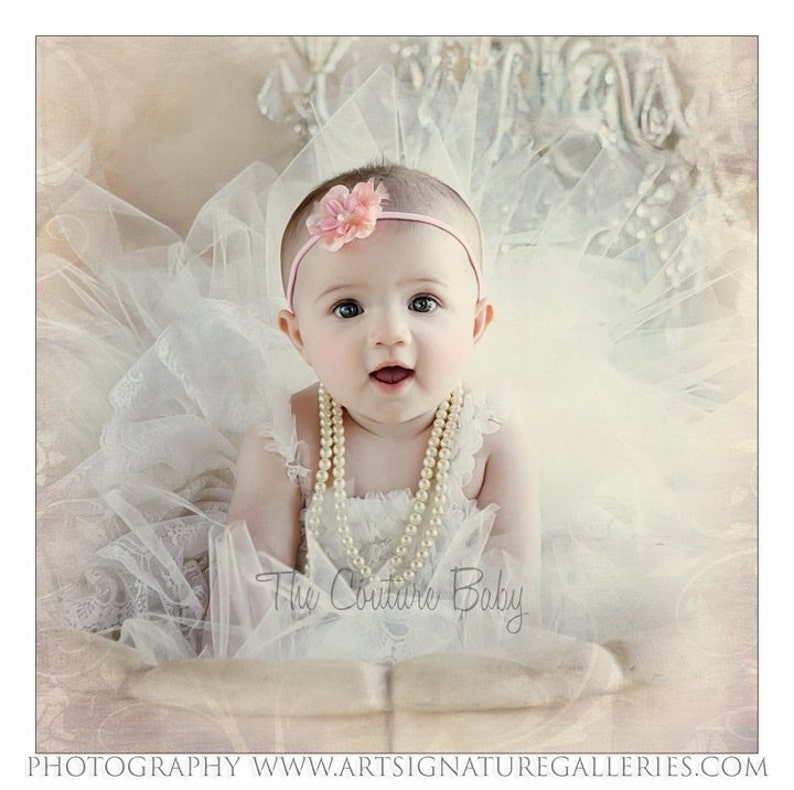 Petite Flower Feather and Pearl Accent Headband Preemie Infany Toddler Taupe Blue Yellow Orange Lavender Headband