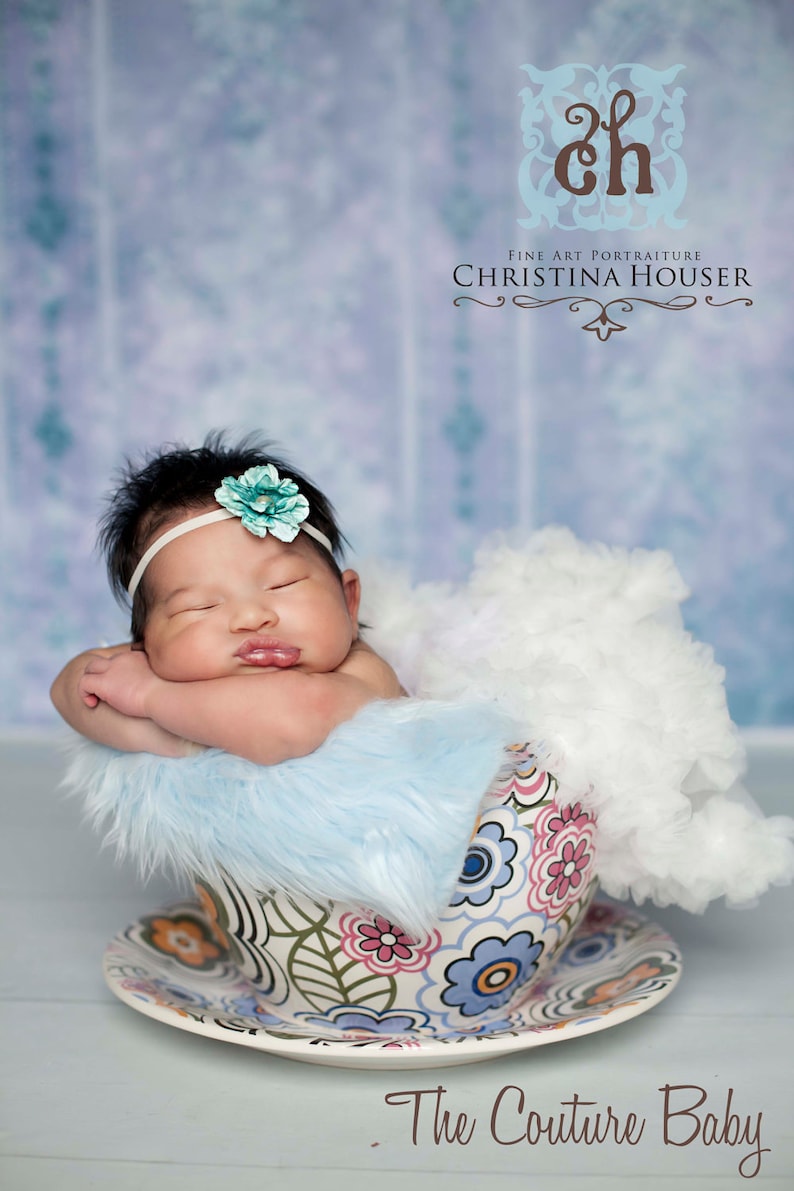 Aqua Green Mini Flower Pearl Skinny Headband Preemie Newborn Infant Toddler Big Girl Aqua Headband