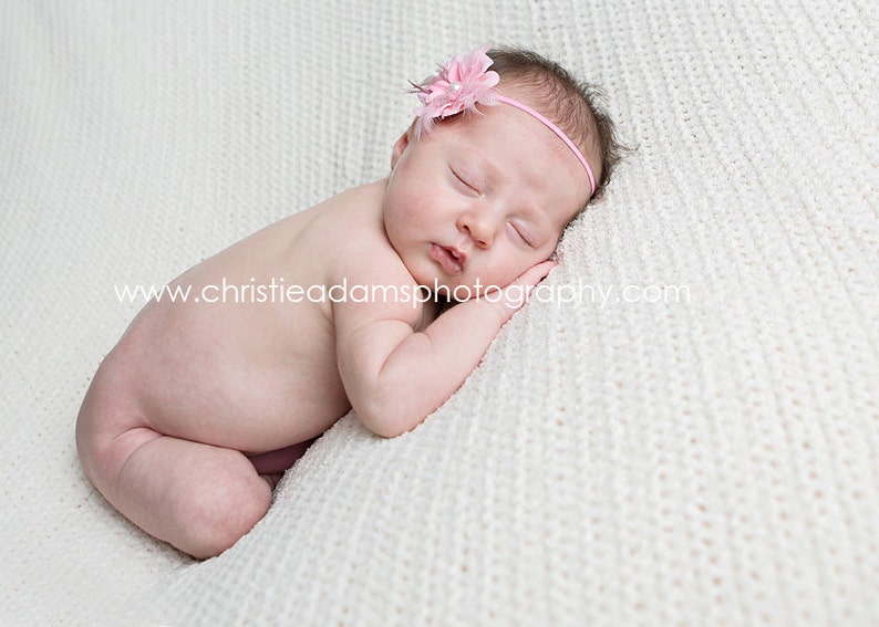 PINK Petite Flower Shabby Chic Feather Couture Headband Preemie Infant Newborn Toddler Child Headband photography prop