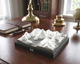 K2 3D Printed Topographic Mountain Model | Karakoram Peak Map | Climbing Gift | Multicolour PLA Decor