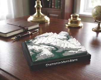 Chamonix Mont Blanc 3D Printed Topographic Map | Terrain Model | Alps Mountain Decor | Multicolour PLA