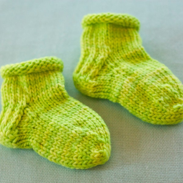 hand-knit baby socks - neon green - soft merino wool - infant